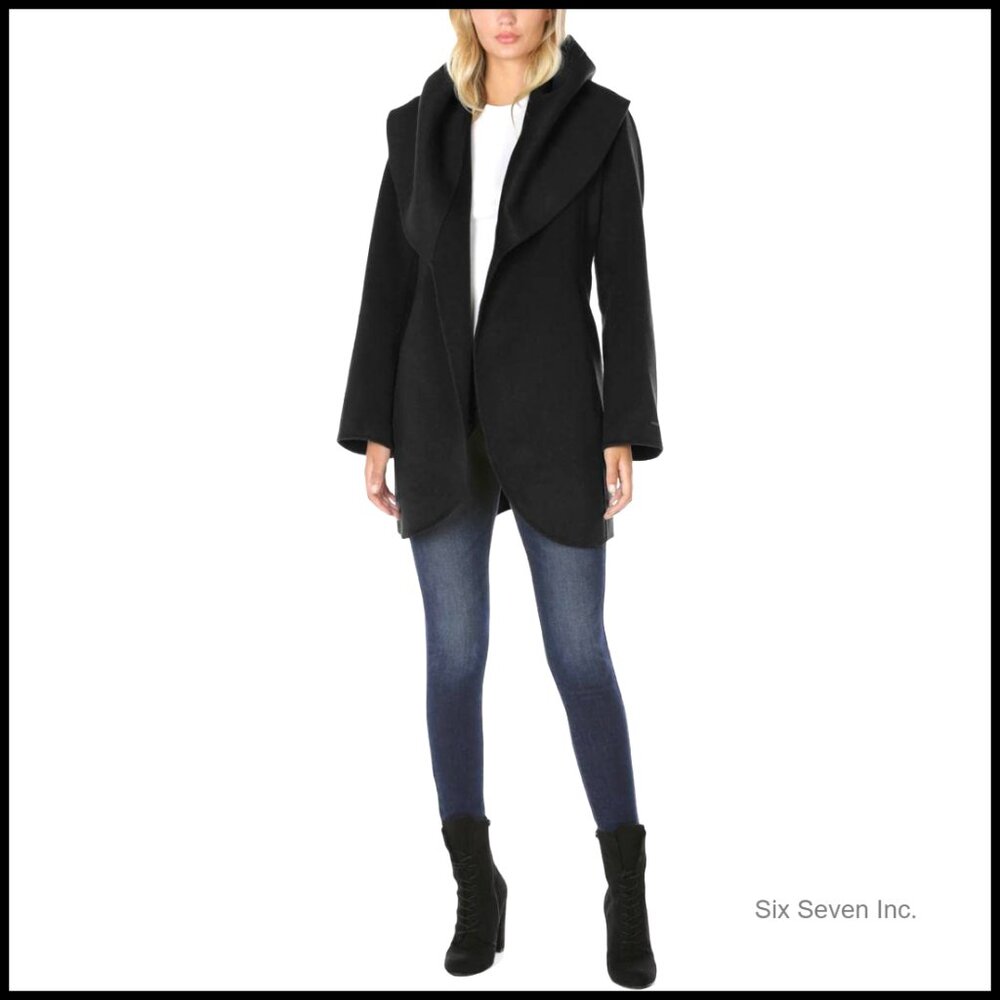 Wool Blend Wrap Peacoat With Oversized Collar And Removable Belt